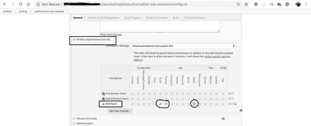 image Setting permission for a user in the job settings